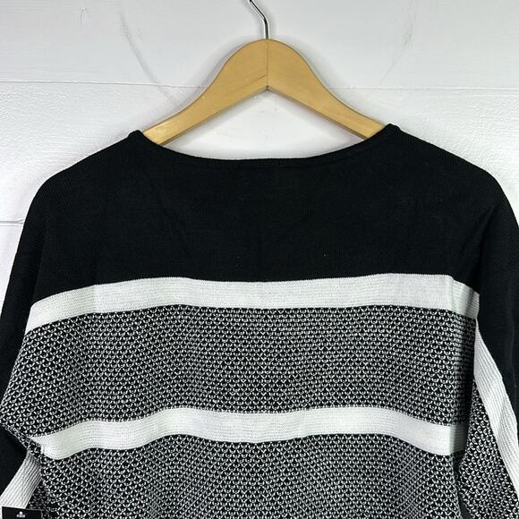 ANA Black White Stripe Knit 3/4 Sleeve Scoop Neck Sweater Top Shirt‎ Size Small - Picture 3 of 11
